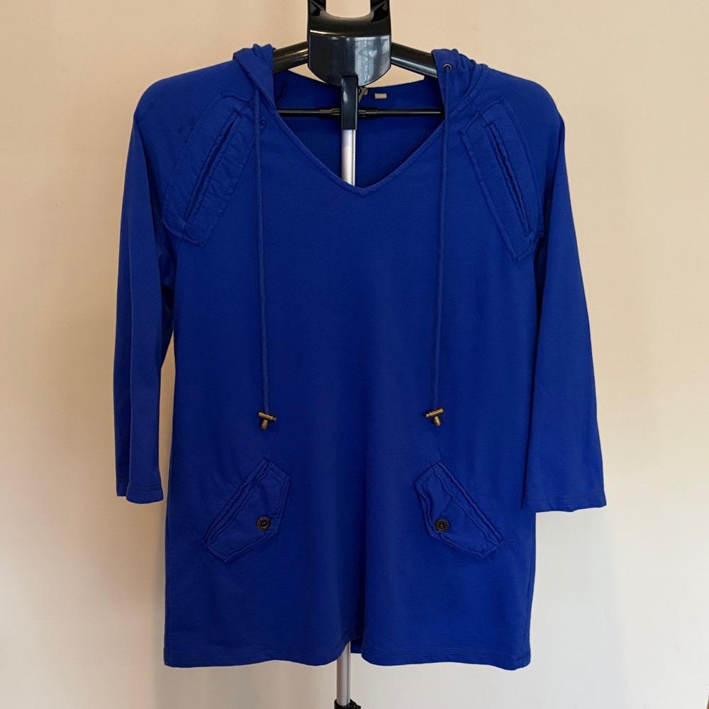Blue Hooded Sweater with Pockets